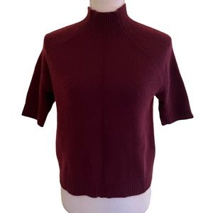 Theory Burgundy Jodi B Mock Neck Short Sleeve Cashmere Sweater S